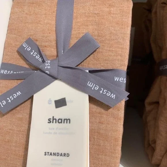 New West Elm Belgian Flax Linen King Duvet & 2 shams Terracotta Melange